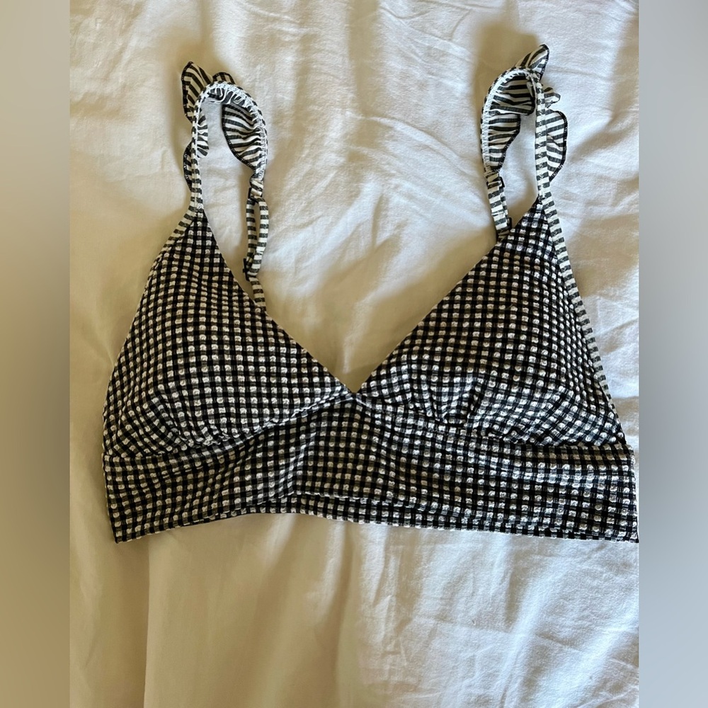Aerie Ruffle Shoulder Gingham Bikini Top